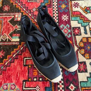 Tory Burch Heather Satin Lace-Up Low Wedge Espadrilles